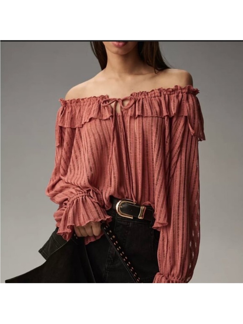 Anthropologie Rose Poet Ruffle Off Shoulder Blouse Top Pink NWT Small